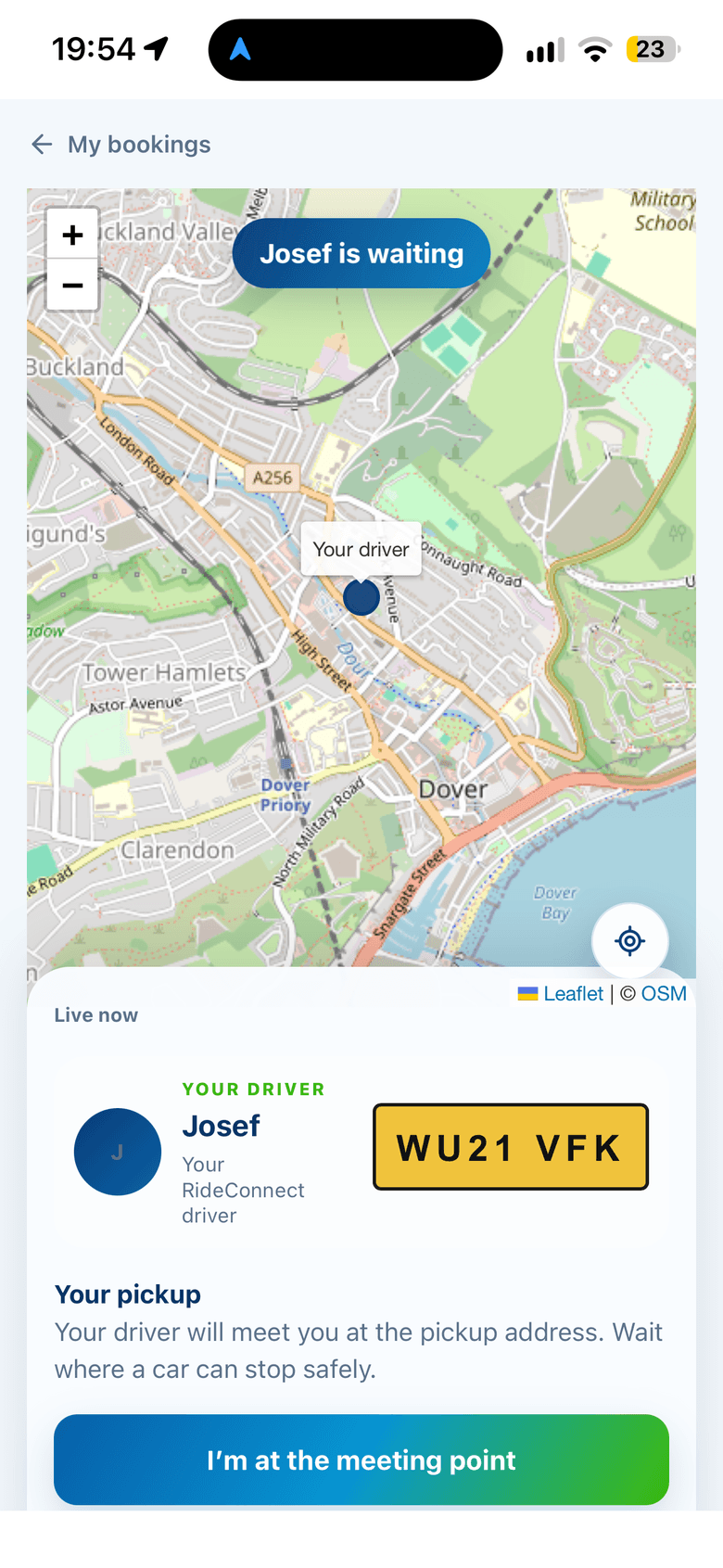 Live map — driver is waiting at pickup